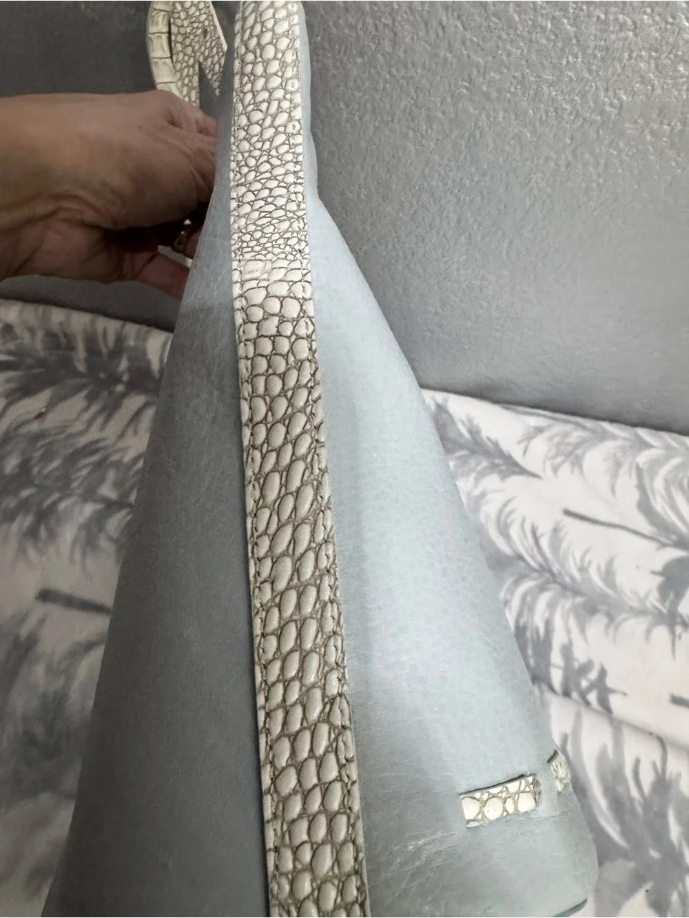 Brahmin Powder Blue Tote with White Croc-Trim